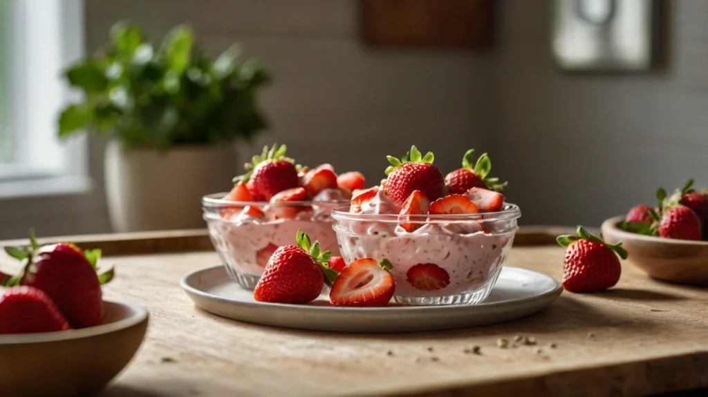 strawberry fluff salad, strawberry fluff salad recipe, strawberry fluff salad with instant pudding, recipe for strawberry fluff salad, easy strawberry fluff salad